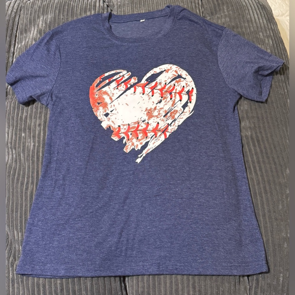 Baseball Heart Graphic Tee | Heather Navy | Soft Stretch Blend | Women’s |Size S